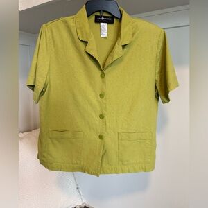 Sag Harbor Green Short Sleeve Collar Button Front Top Jacket Size Petite Large